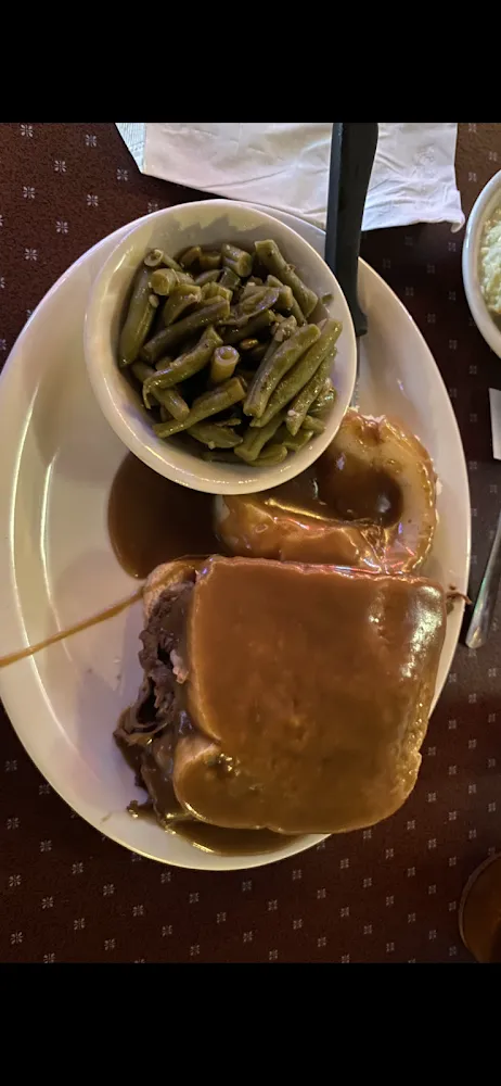 Prime Rib Sandwich Special w Mash and Green Beans